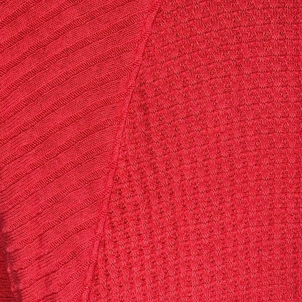 Free People Coral Pink Stretch Waffle Knit Hi-Low Oversize Long Sleeve Top Sz‎ S
